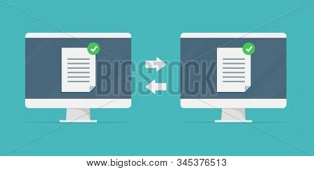 File Sharing Concept. Data Transfer, Ftp File Receiver And Backup On The Monitor Screen. File Transf