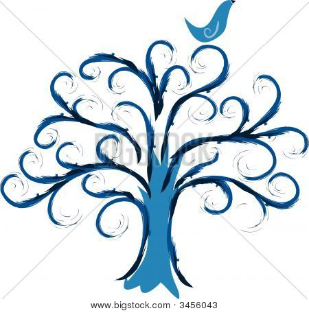 Swirly Tree With Bird