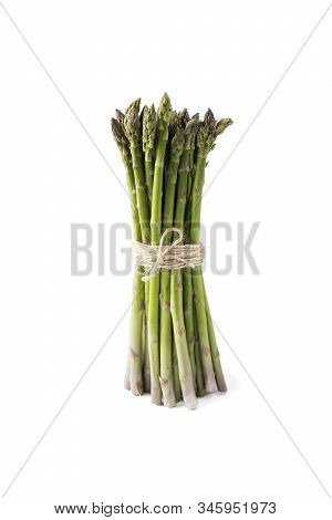 Bunched Asparagus Isolated On White Background. Asparagus With Copy Space For Text On White. Fresh G