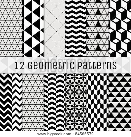 Seamless Black and White Geometric Background Set.