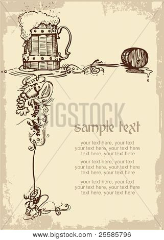 card design with woody beer mug, cancers and place for text