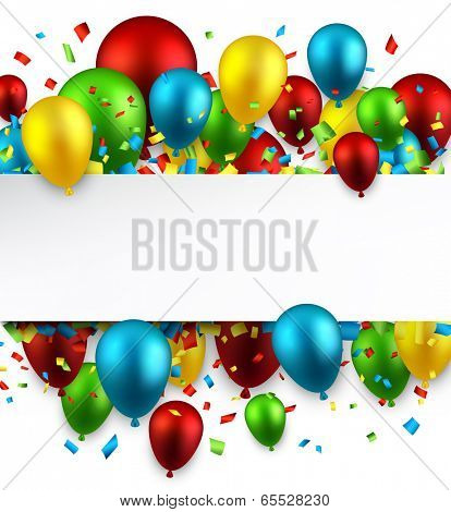 Celebration colorful background with balloons and confetti. Vector illustration. 