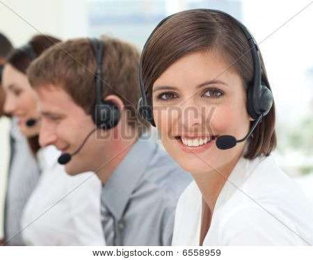 Female Customer Service Agent In A Call Center