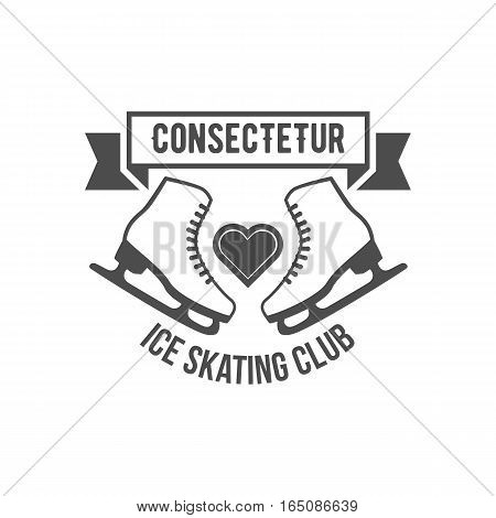 Ice Skate label logotype design. Ice skating boot, speed scating, figure skating. Vintage winter sportsd logo design. Monochrome badge.