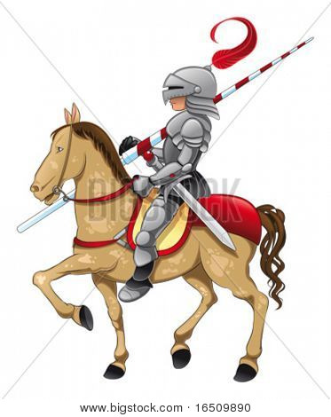 Knight and horse. Funny cartoon and vector characters. Isolated objects