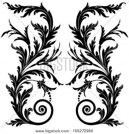 Black vintage ornament, baroque ornament, scroll ornament, engraving border ornament, floral ornament, retro pattern ornament, antique ornament, style acanthus ornament, foliage swirl ornament, decorative ornament, filigree ornament, calligraphy ornament