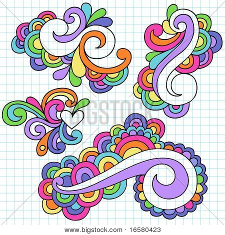 Käsin tehty abstrakti Swirls psykedeelinen Notebook Doodles vuorattu paperilla Vector tausta - Illustrati