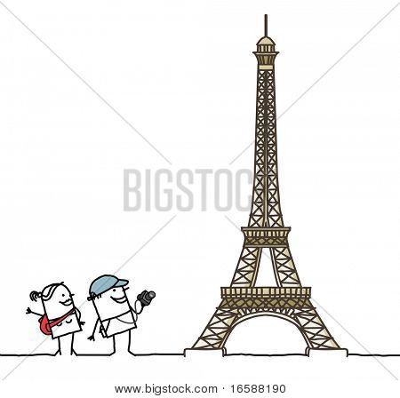 tourists & Eiffel Tower