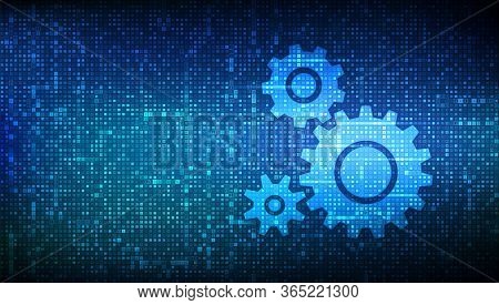 Automation Software Background. Gears Icons Made With Binary Code. Iot And Automation Concept. Digit