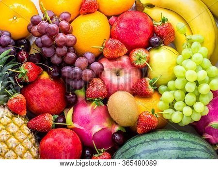 Fresh Fruits.assorted Fruits Colorful,clean Eating,fruit Background,top View