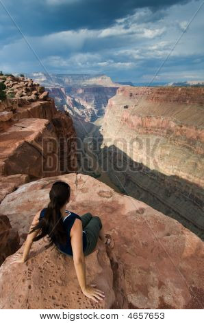 Woman And Grand Canyon At Toroweap