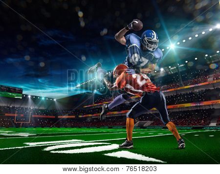 American football player in action on stadium