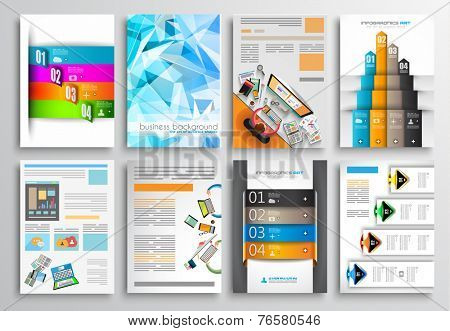 Set of Flyer Design, Web Templates. Brochure Designs, Technology Backgrounds. Mobile Technologies, Infographic  ans statistic Concepts and Applications covers.