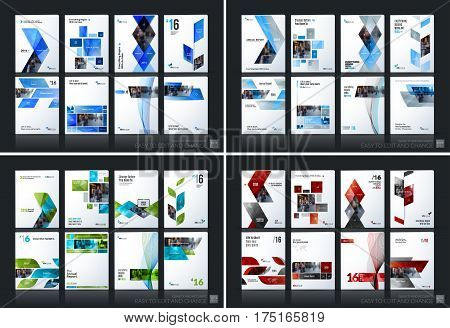 Business vector set. Brochure template layout, cover design annual report, flyer in A4 with colourful geometric shapes for PR, business, tech on bright background. Abstract creative design.