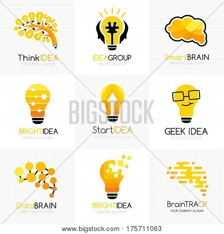 Social innovation logos collection. Vector illustration. Conceptual icons for learning creative business innovation brands science forums and chats