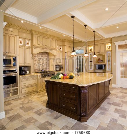 Beige Kitchen With A Large Island