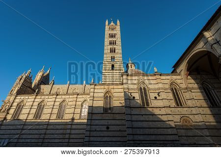 Siena Cathedral (santa Maria Assunta) 1220-1370 With Clear Blue Sky. Tuscany, Italy, Europe