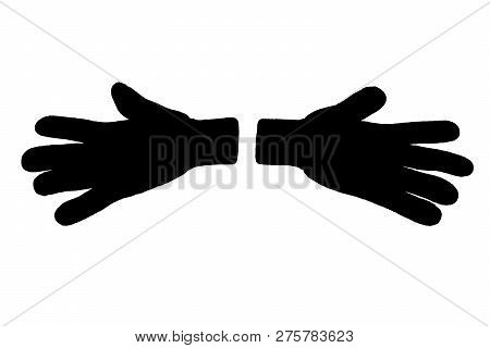 A Pair Of Black Gloves. Horizontally. On White Background. Isolated.