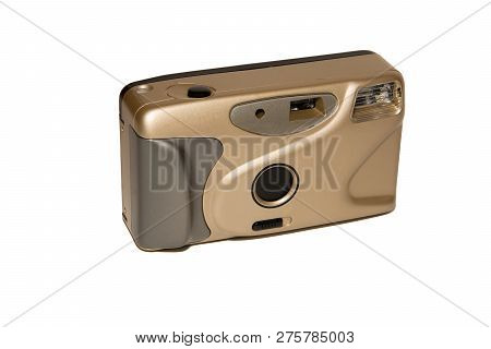 Retro Camera. Film Camera. Outdated Technical Model. On White Background. Isolated.