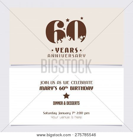 60 Years Anniversary Invitation Vector Illustration. Design Template Element With Elegant Background