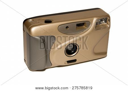 Retro Camera. Film Camera. Outdated Technical Model. On White Background. Isolated.