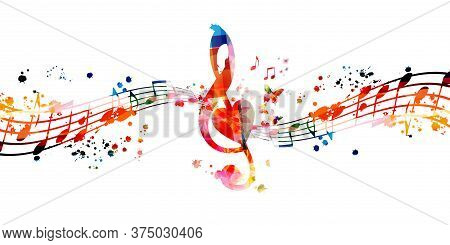 Colorful Music Promotional Poster With G-clef And Music Notes Isolated Vector Illustration. Artistic