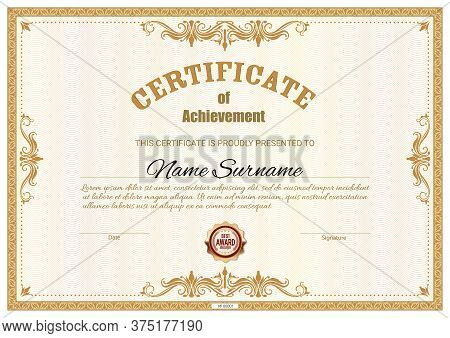 Certificate Template And Diploma Award, Vector Border Frames Background. Business Achievement And Be