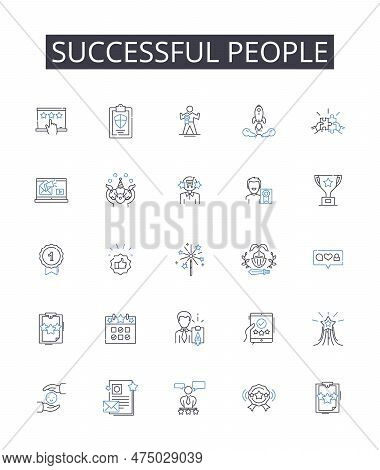 Successful People Line Icons Collection. Wealthy Individuals, Accomplished Pros, Triumphant Winners,