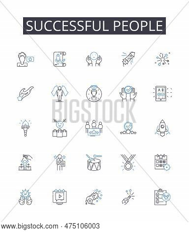 Successful People Line Icons Collection. Wealthy Individuals, Accomplished Pros, Triumphant Winners,