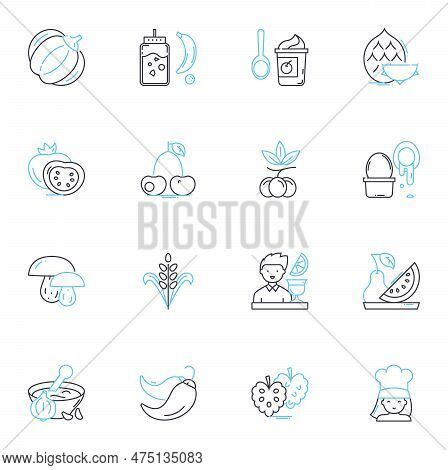 Eatery Linear Icons Set. Delicious, Tasty, Flavorful, Savory, Mouthwatering, Delectable, Scrumptious