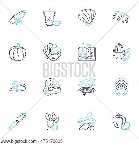 Charming Cuisine Linear Icons Set. Delectable, Flavorful, Savory, Tasty, Mouthwatering, Scrumptious,