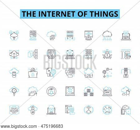 The Internet Of Things Linear Icons Set. Connected, Automation, Smart, Cloud, Sensors, Devices, Inte