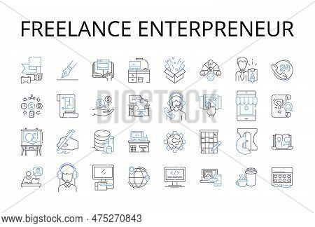 Freelance Enterpreneur Line Icons Collection. Solo-preneur, Independent Contractor, Self-employed, F