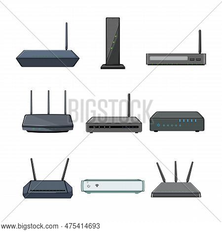 Dsl Modem Set Cartoon. Antenna Connection, Ethernet Network, Wireless Internet, Wifi Hub Dsl Modem S