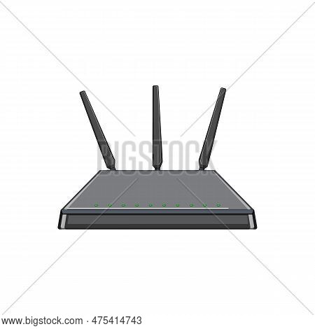 Lan Dsl Modem Cartoon. Antenna Connection, Ethernet Network Lan Dsl Modem Sign. Isolated Symbol Vect