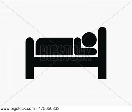 Sleep Icon. Man Sleeping Napping Nap Resting Rest On Hotel Motel Bed Bedroom Room Night Icon Sign Sy