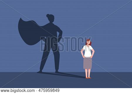 Woman Superhero Shadow. Superwoman Motivational Concept Strong Women, Super Lady Business Work Manag