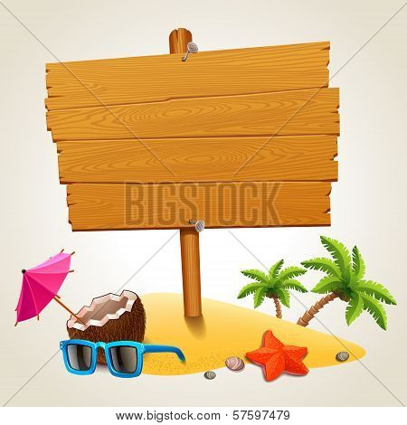 Wood sign in the beach icon