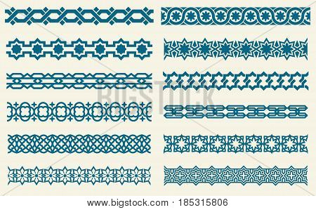 Islamic ornaments link seamless vector decorative borders. Set of border pattern in islamic style, illustration of ornament borders