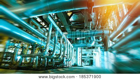 Blur, Blurred, Pipe, Pipeline, Machine, Interior, Inside, Plant, Oil And Gas Industry, Metal, Produc