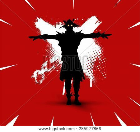 Fortnite Illustration. Battle Royale Concept. Scarecrow(skin) Silhouette On Bright Background With B