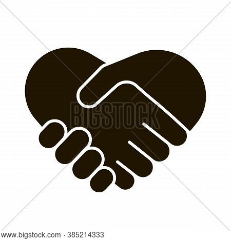 Business Handshake Icon, Contractual Agreement, Line Art. Hands Shake, Heart And Help Symbol. Sign C