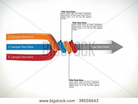 Diagrama de flujo de presentación con tres brazos de componente unirse para formar el concepto de un sola flecha direccional