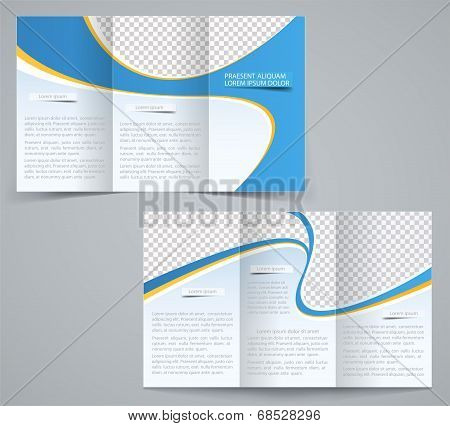 Three Fold Business Brochure Template, Corporate Flyer Or Cover Design In Blue Colors