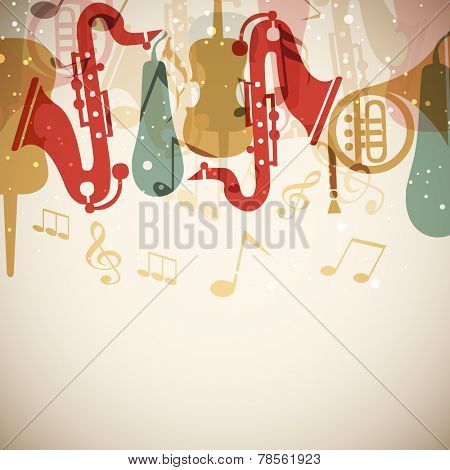 Colorful musical instrument or musical notes on stylish background.