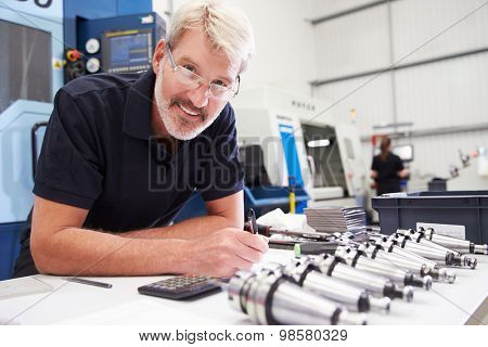 Engineer Planning Project With CNC Machinery In Background