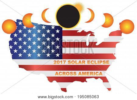 2017 Solar Eclipse Totality across America USA map color illustration