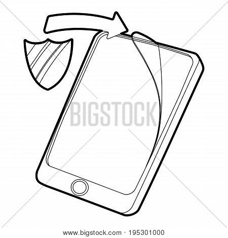 Gadget wtih tempered glass protection icon. Outline illustration of gadget with tempered glass protection vector icon for web design