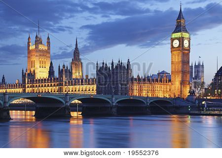 UK London Big Ben Tower Bridge Dusk