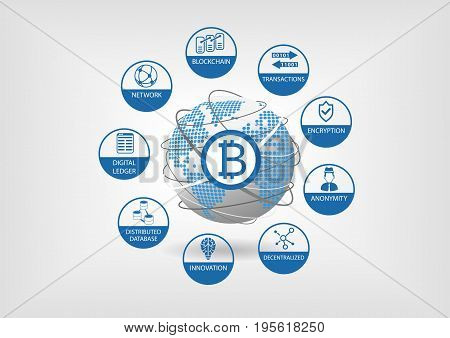 Bitcoin and crypto currency vector illustration with icons